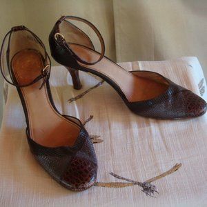 Entienne Aigner Brown Embossed Leather Ankle Strap Shoe